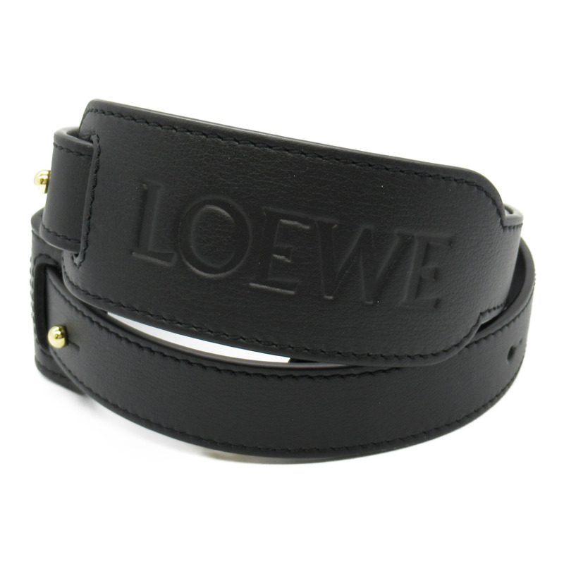 LOEWE 肩帶 肩帶 皮革 黑色 二手 女士-0