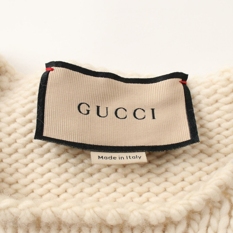 GUCCI 皮革細部針織 683716 XKB4H 羊毛米色二手男款-2