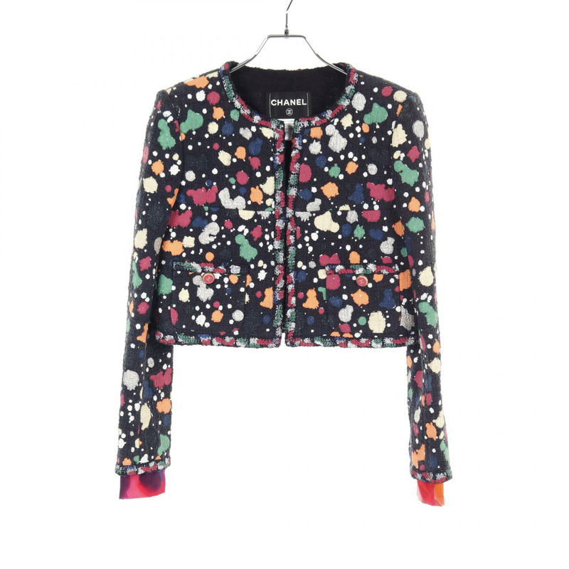 香奈兒 COCO 標誌紐帶 無色外套 P51354V38405 棉質 黑色 多色 二手 女-0