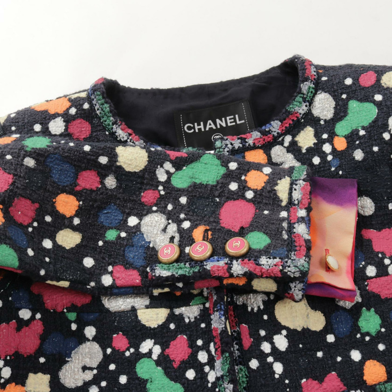 香奈兒 COCO 標誌紐帶 無色外套 P51354V38405 棉質 黑色 多色 二手 女-8