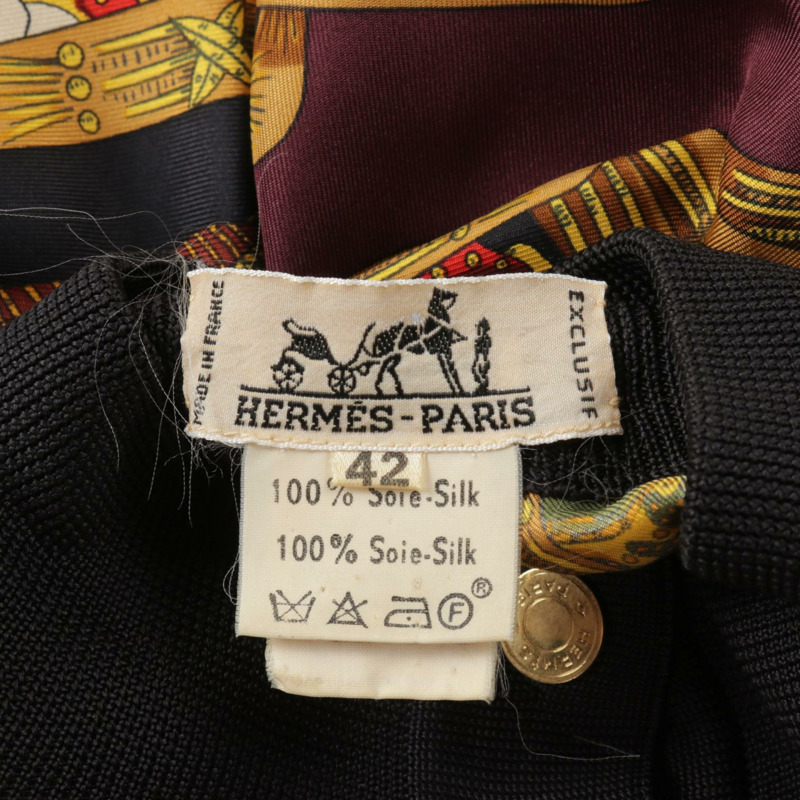 HERMES 塔羅牌印花絲綢襯衫 #42 黑色多色二手女款-2