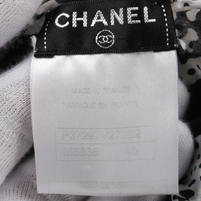 CHANEL 獅子 COCO 標誌洋裝 P37297V27082 棉絲白黑二手女款 #40-5