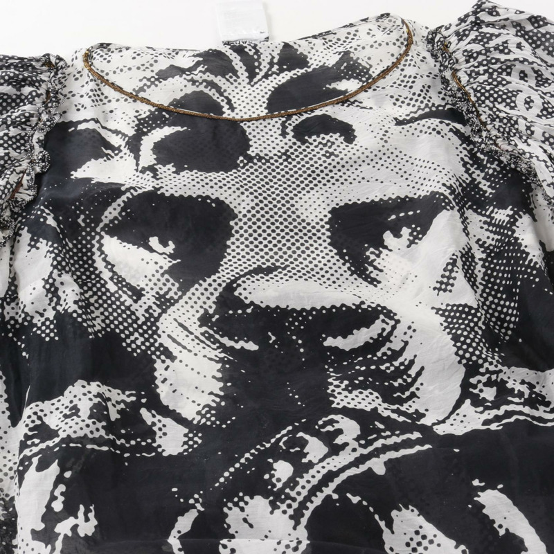 CHANEL 獅子 COCO 標誌洋裝 P37297V27082 棉絲白黑二手女款 #40-8