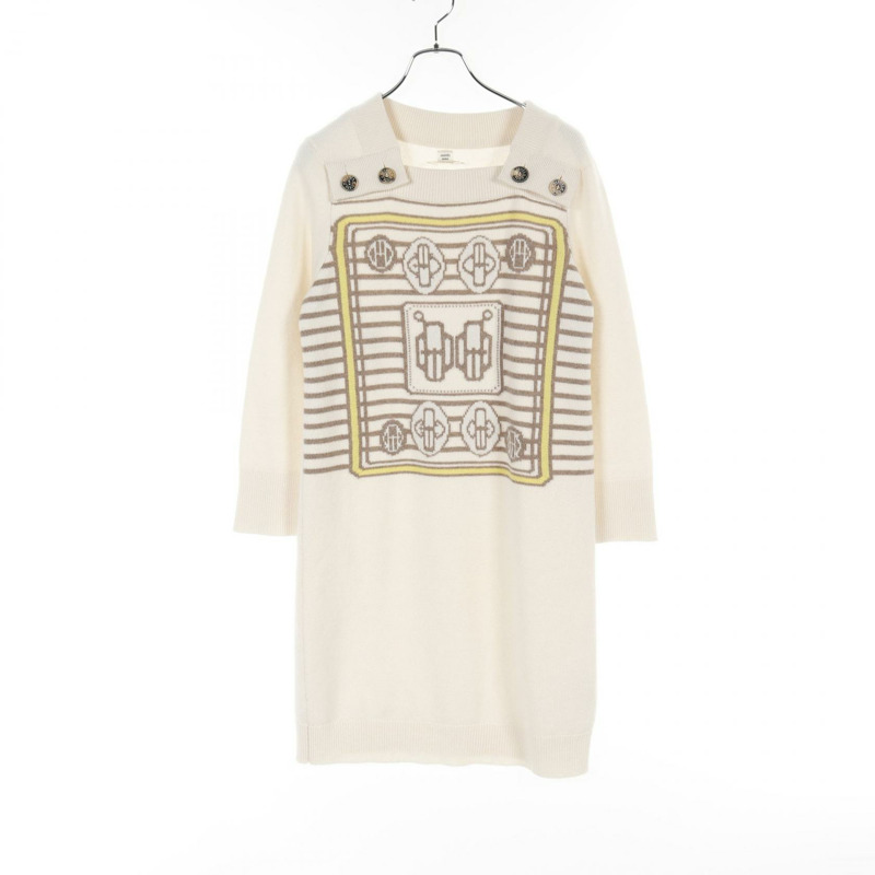 HERMES Bouclerie moderne 連身裙 96-7700 羊絨米色二手女款 36 碼-0