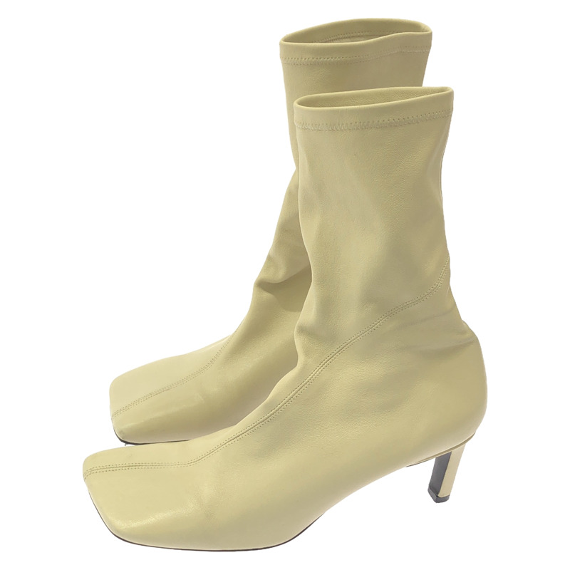 JIL SANDER 女士真皮米色靴子，尺寸 37，鞋跟 6.5 厘米，二手-0