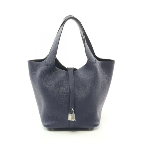 HERMES Picotin Lock MM 手提包 U Taurillon Clemence 藍色 encre 二手 SHW