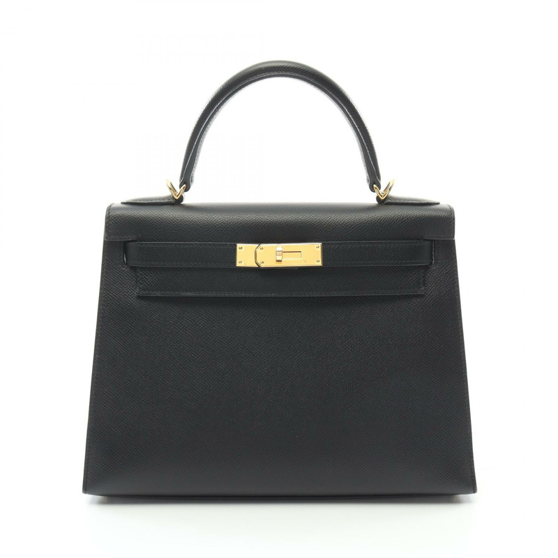 HERMES Kelly 28 手提包 D 外側縫線 042319CC Epsom 黑色 二手 GHW-0
