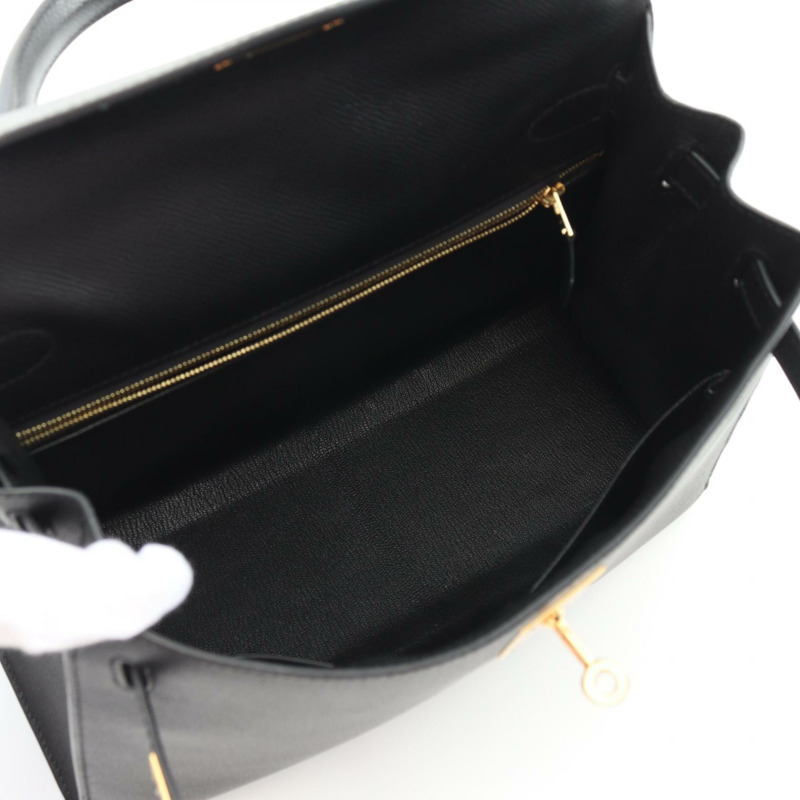 HERMES Kelly 28 手提包 D 外側縫線 042319CC Epsom 黑色 二手 GHW-2