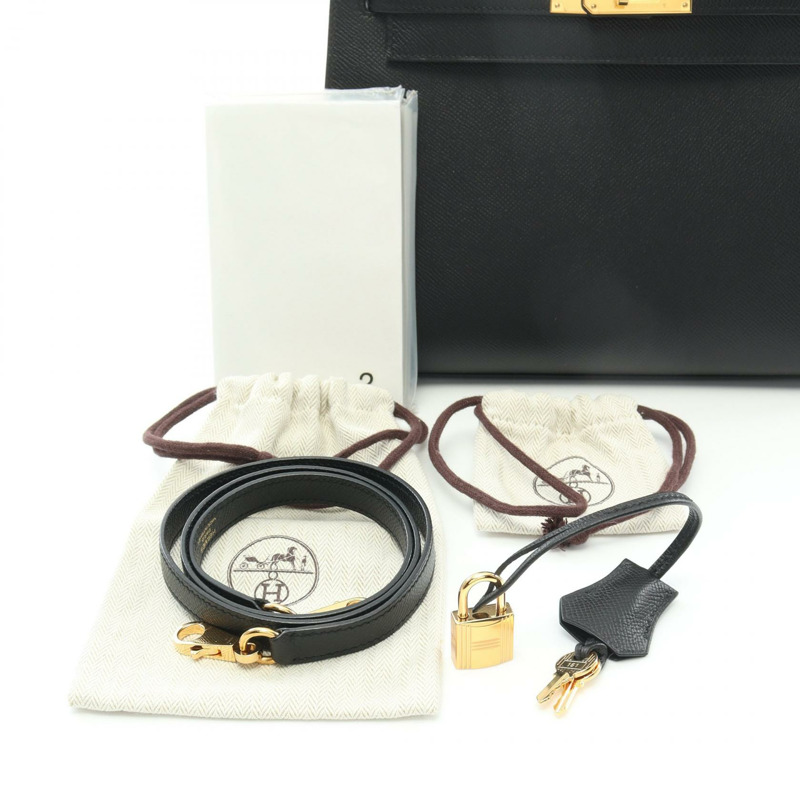 HERMES Kelly 28 手提包 D 外側縫線 042319CC Epsom 黑色 二手 GHW-5