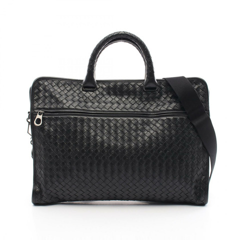 BOTTEGA VENETA Intrecciato 公事包肩斜背包皮革黑色二手