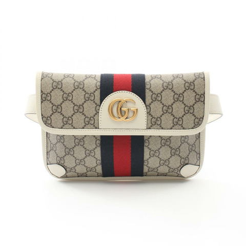 GUCCI Ophidia 腰包 674081 PVC 塗層帆布皮革 米白色 二手