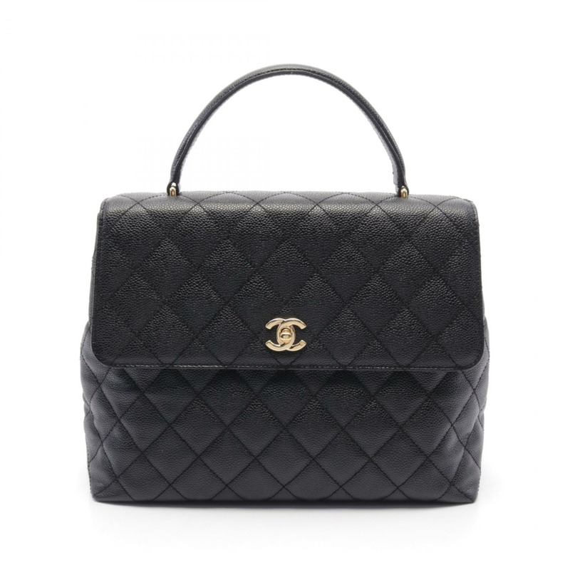 CHANEL Matelasse 手提包 A12397 皮革 黑色 二手 GHW-0