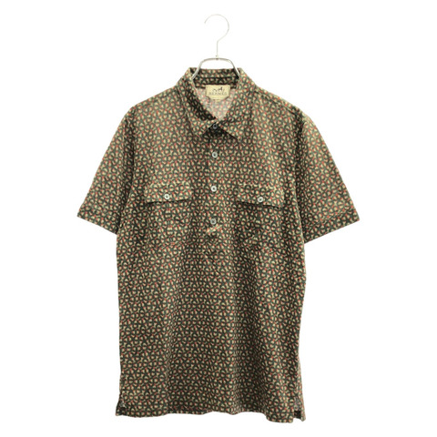 HERMES 短袖 Polo 衫 Polo 衫 棉質 卡其色 二手 男式