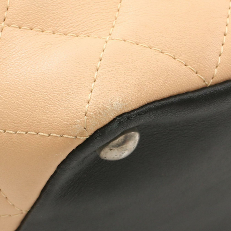 香奈兒 Cambon 系列中型托特包 A25167 皮革 米色 黑色 二手 SHW-7