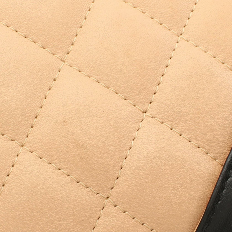 香奈兒 Cambon 系列中型托特包 A25167 皮革 米色 黑色 二手 SHW-8