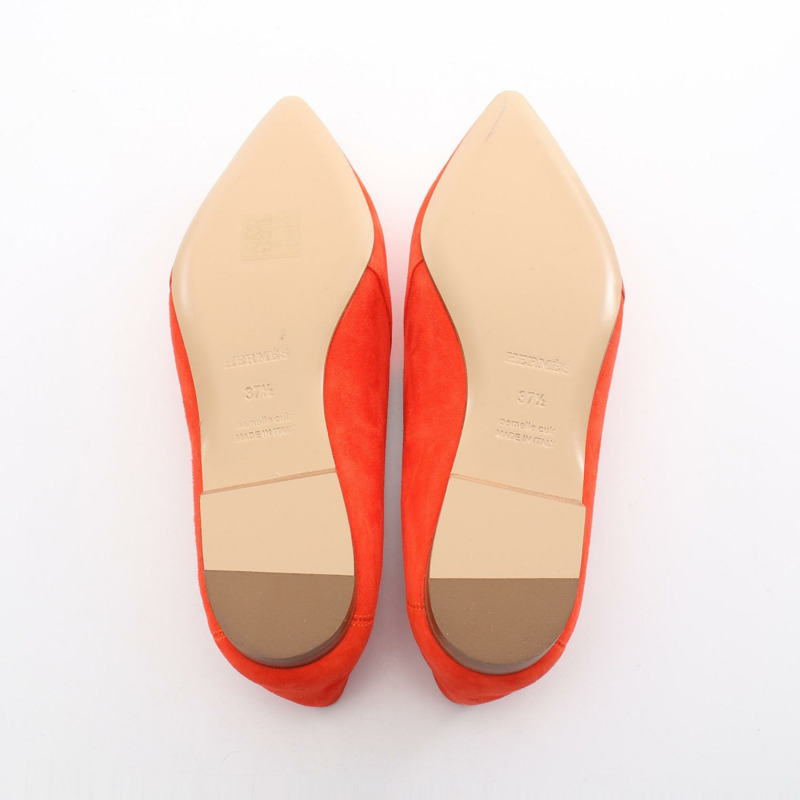 HERMES H 標誌 #37.5 平底鞋 101038Z 絨面革紅色二手-3
