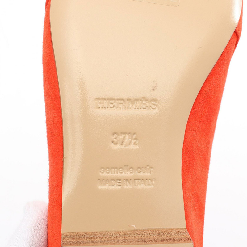 HERMES H 標誌 #37.5 平底鞋 101038Z 絨面革紅色二手-5