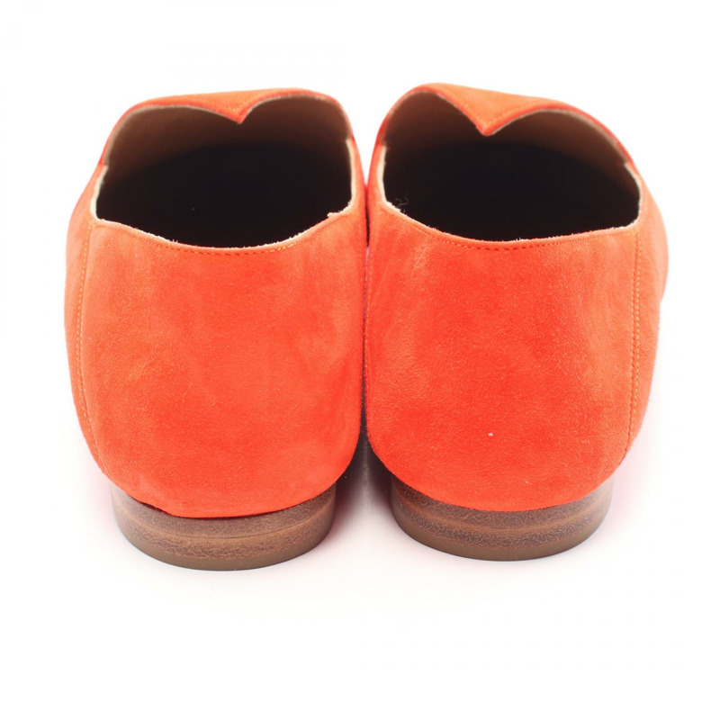 HERMES H 標誌 #37.5 平底鞋 101038Z 絨面革紅色二手-10