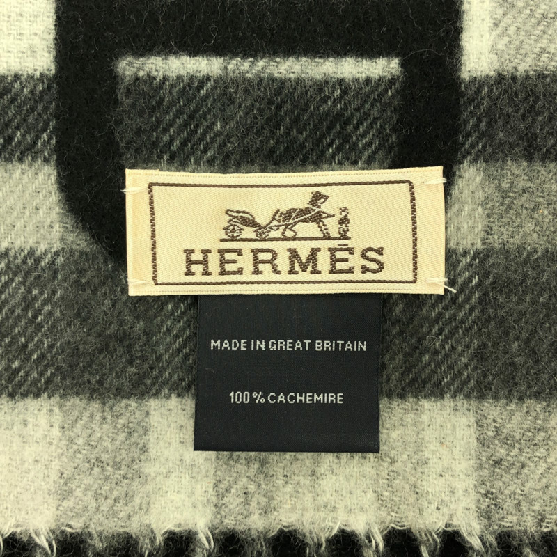 HERMES 羊絨圍巾 格紋圍巾 羊絨圍巾 黑色 二手 女士-3