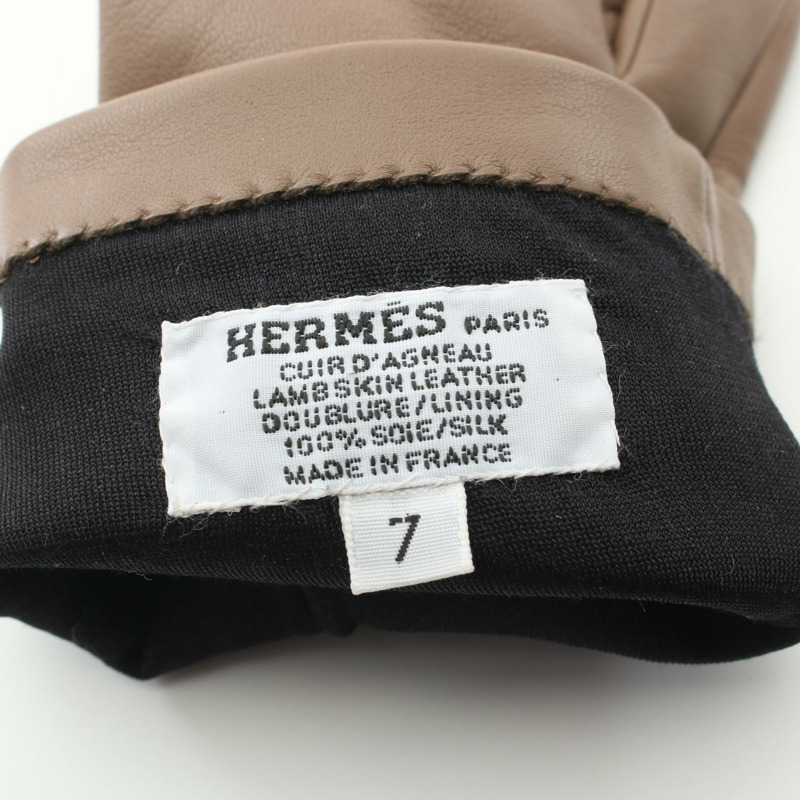 HERMES Chane Dunkel 手套 羔羊皮 棕色 二手 女士 GHW-2