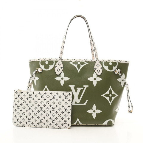 LOUIS VUITTON Neverfull 中型手提包 M44568 Monogram Giant 帆布卡其色二手 LV