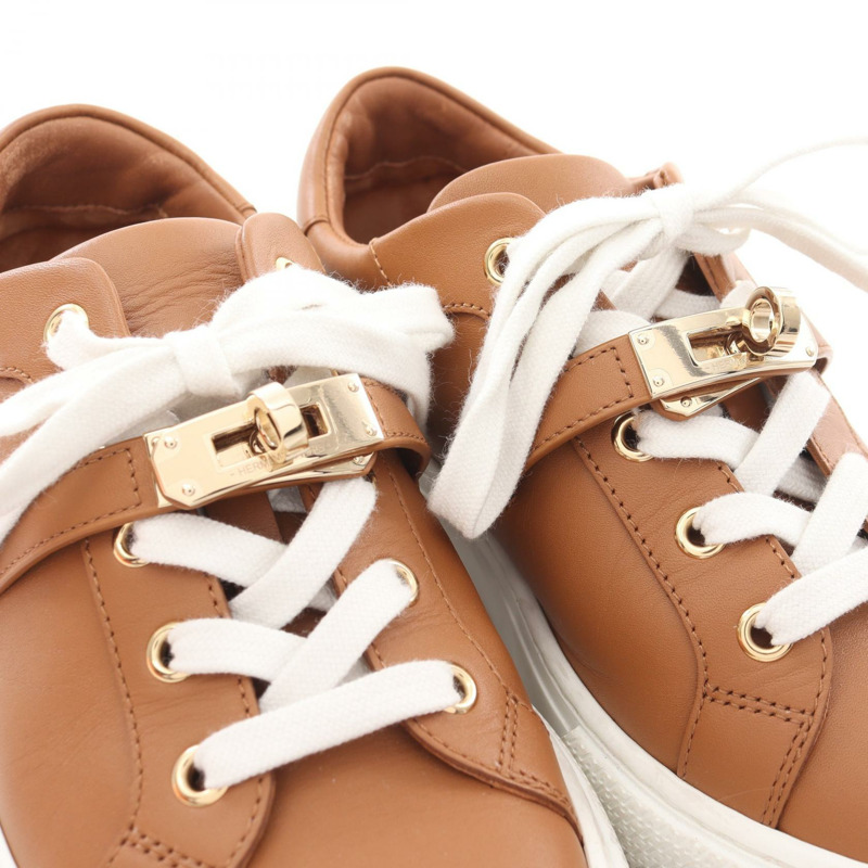 愛馬仕 (HERMES) Day Kelly 搭扣運動鞋 #35.5 222896ZJI 棕色皮革 二手 金色五金-11