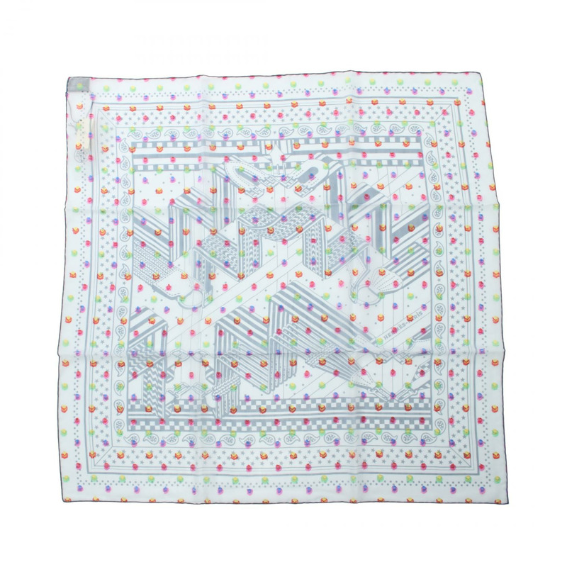 愛馬仕 Carre60 SANGLES EN ZIGZAG BANBANA 絲巾，藍色多色真絲，二手女款-0