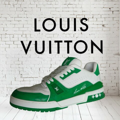 ‼️老娘最大🫅‼️通通降價再送好禮至5/11🎁【9成新】㊣✨Louis Vuitton✨**尺寸：8**路易威登 LV 綠色 浮雕 老花 潮流 印字 球鞋 板鞋 休閒鞋/二手鞋/二手精品/保證正品🌳二手樹屋🌳