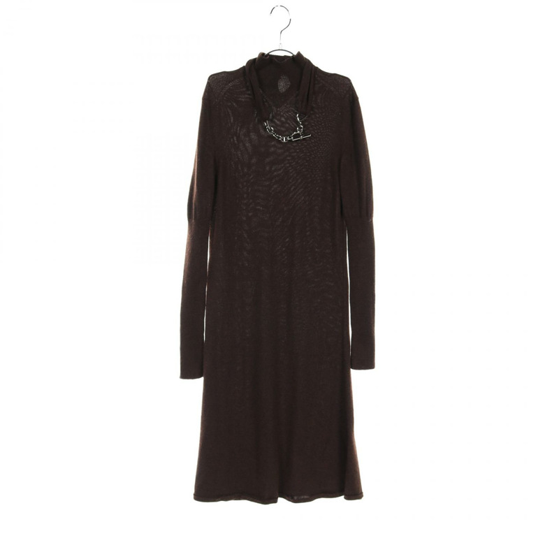 愛馬仕 Chaine Dunkel 連身裙，真絲羊絨材質，棕色，二手女款，38 碼-0