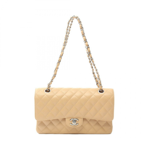 CHANEL Matelasse W 翻蓋鏈條單肩包 A01112 皮革米色二手女款 SHW