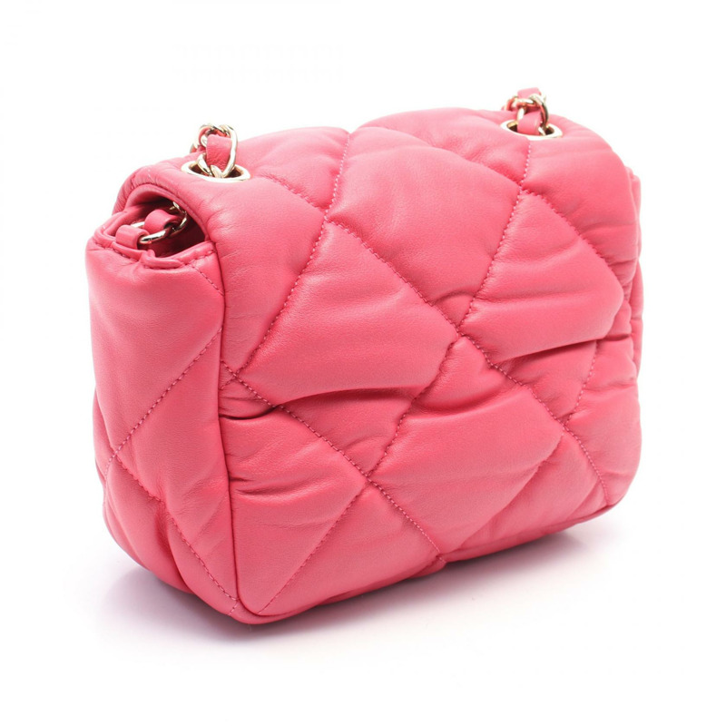 香奈兒 (CHANEL) 絎縫鏈條肩背包，粉紅色皮革，二手，女士金色五金斜挎包，CC-1