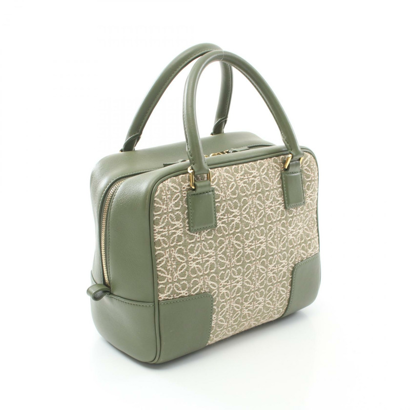 LOEWE Amazona 19 兩用手提包 A039N10X02 帆布皮革 綠色米色 二手 女士-1
