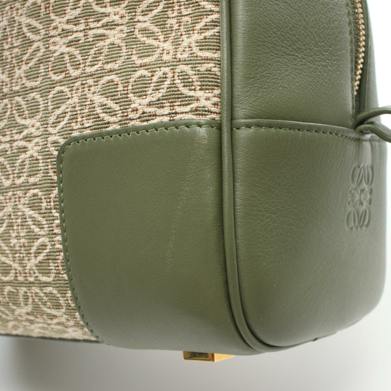 LOEWE Amazona 19 兩用手提包 A039N10X02 帆布皮革 綠色米色 二手 女士-5