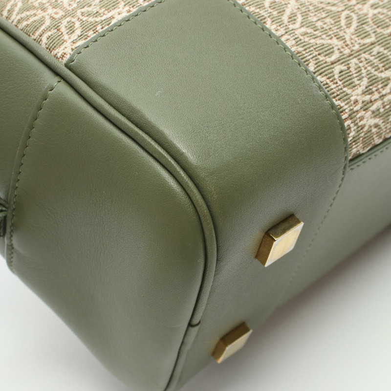 LOEWE Amazona 19 兩用手提包 A039N10X02 帆布皮革 綠色米色 二手 女士-7