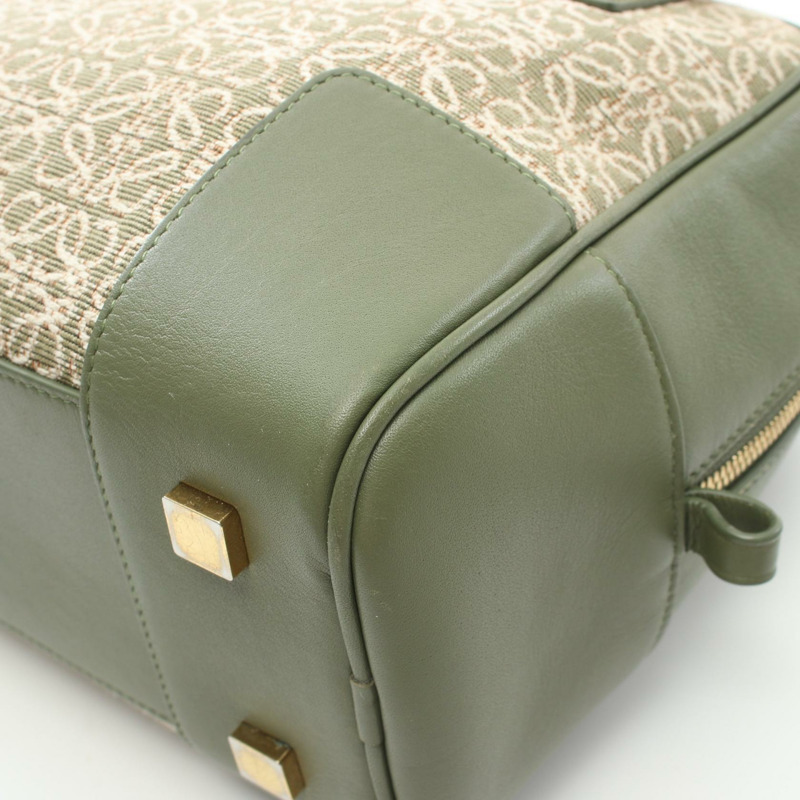 LOEWE Amazona 19 兩用手提包 A039N10X02 帆布皮革 綠色米色 二手 女士-8