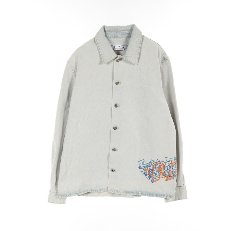OFF-WHITE GRAFFITI EMB DENIM 牛仔夾克 OMYD048S23DEN001 棉 藍色 二手男裝-0