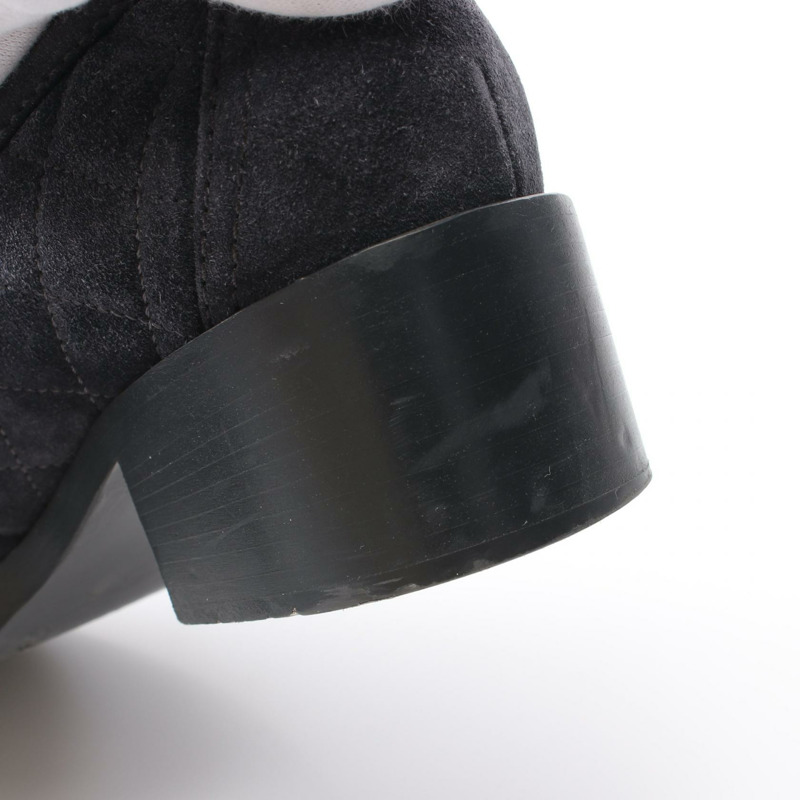 香奈兒 (CHANEL) 絎縫 COCO 標誌心型旋轉鎖扣樂福鞋 #37C G39697 灰色麂皮-9