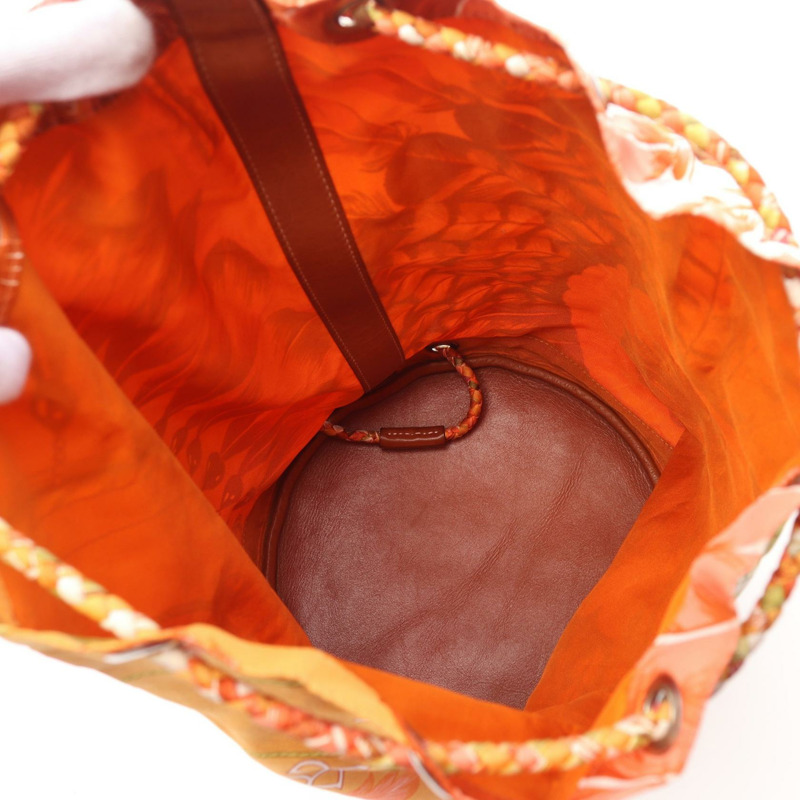 HERMES Sowa cool 22 Brazil 肩背包 絲綢 Swift 皮革 棕色 金色 二手 Q SHW-2