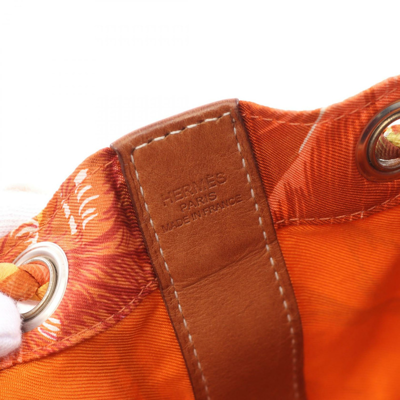 HERMES Sowa cool 22 Brazil 肩背包 絲綢 Swift 皮革 棕色 金色 二手 Q SHW-3