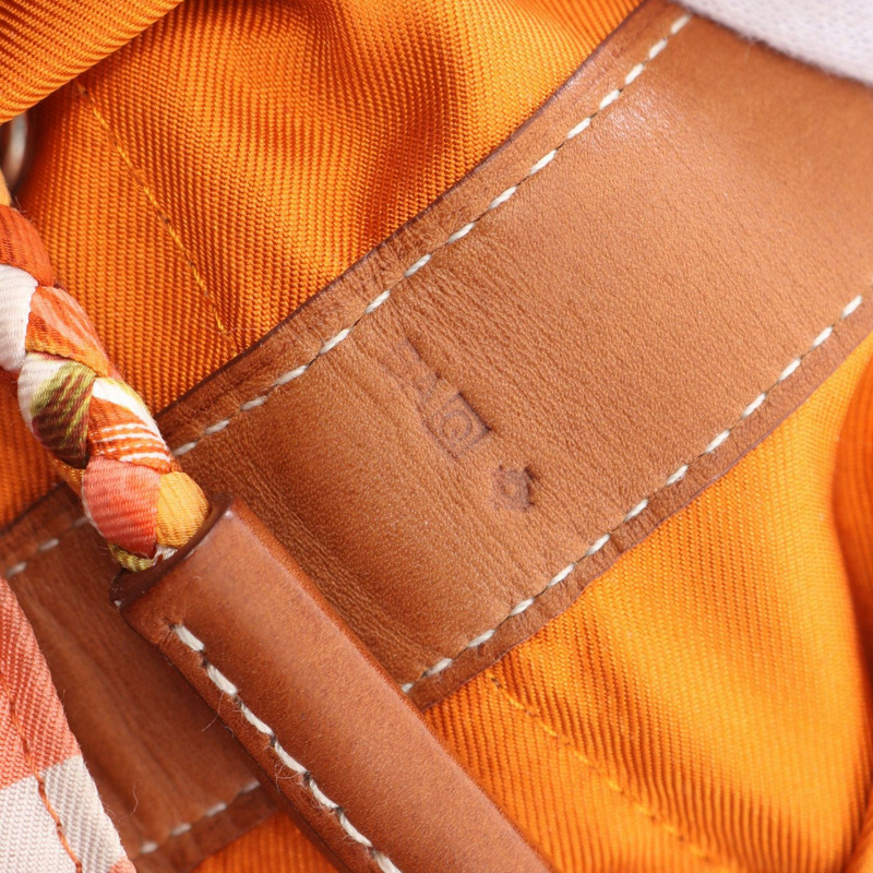 HERMES Sowa cool 22 Brazil 肩背包 絲綢 Swift 皮革 棕色 金色 二手 Q SHW-4