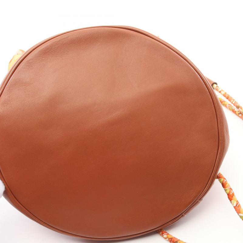 HERMES Sowa cool 22 Brazil 肩背包 絲綢 Swift 皮革 棕色 金色 二手 Q SHW-5