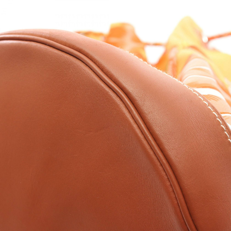 HERMES Sowa cool 22 Brazil 肩背包 絲綢 Swift 皮革 棕色 金色 二手 Q SHW-6