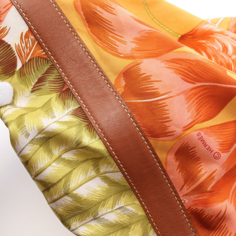 HERMES Sowa cool 22 Brazil 肩背包 絲綢 Swift 皮革 棕色 金色 二手 Q SHW-8