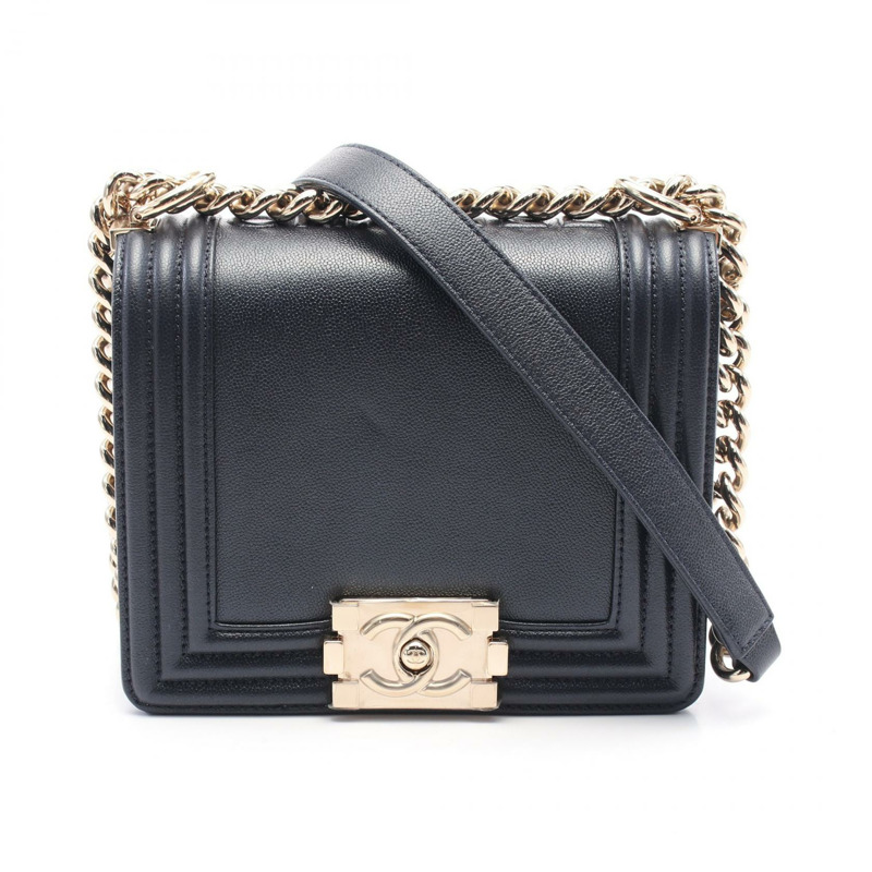 香奈兒 Boy Chanel 雙向鏈條單背包 AS3018 皮革 海軍藍 二手 女士 金色五金 CC-0