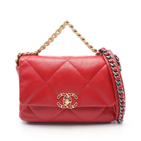 CHANEL 19 dix-neuf Matelasse 鏈條單肩包 AS1160 皮革 紅色 二手 女款 CC