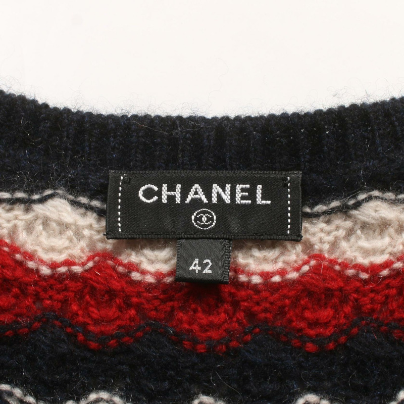 CHANEL 洋裝針織衫 #42 條紋 P57823K07567 羊絨 海軍藍 紅色 白色 二手 女款-2