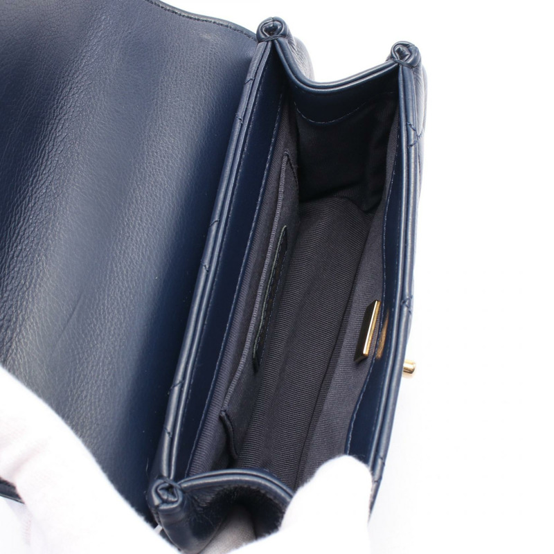 香奈兒 (CHANEL) 絎縫雙鍊肩背包 AS2721 皮革 海軍藍 二手 女士 金色五金 CC-2