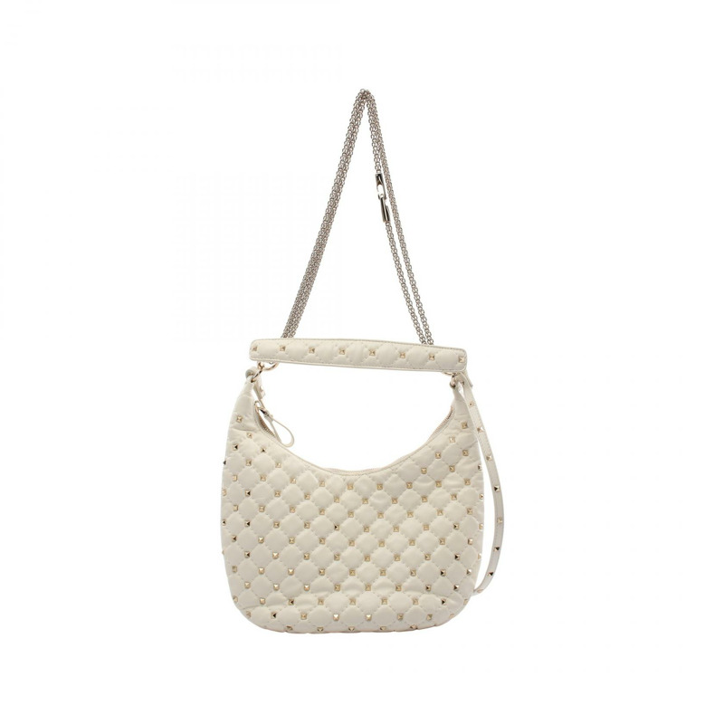 Valentino Garavani Rockstud 小號流浪包鏈條單肩包手提包皮革米色-0