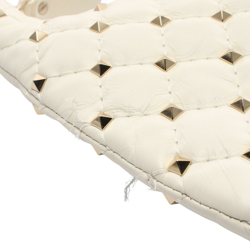 Valentino Garavani Rockstud 小號流浪包鏈條單肩包手提包皮革米色-4