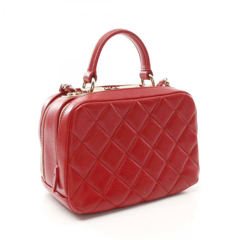 CHANEL Trendy CC 頂部手柄 2way 肩包 羔羊皮 紅色 二手 GHW-1